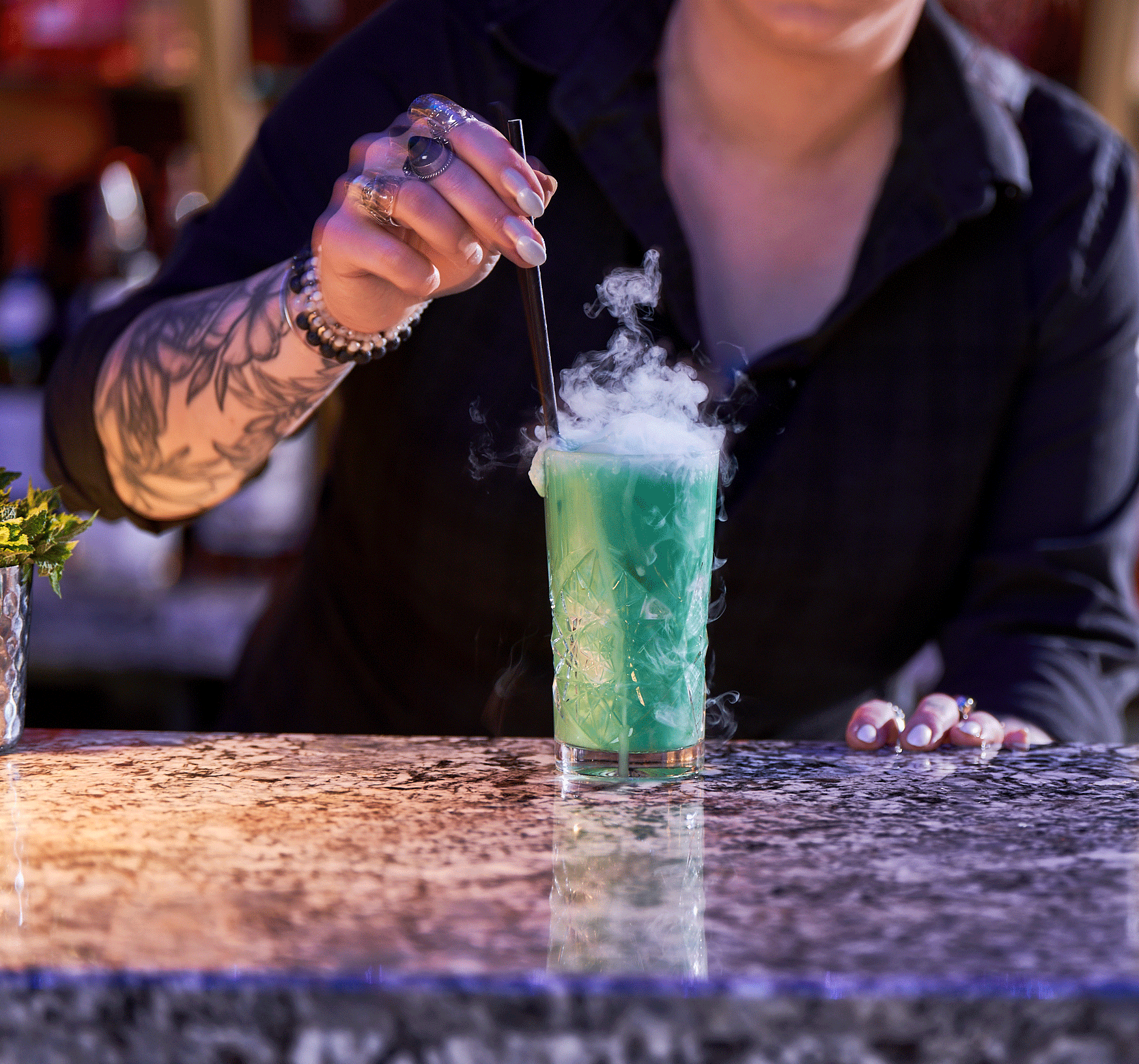 Making a smoky cocktail in Sound Bar at The Cumberland Hotel