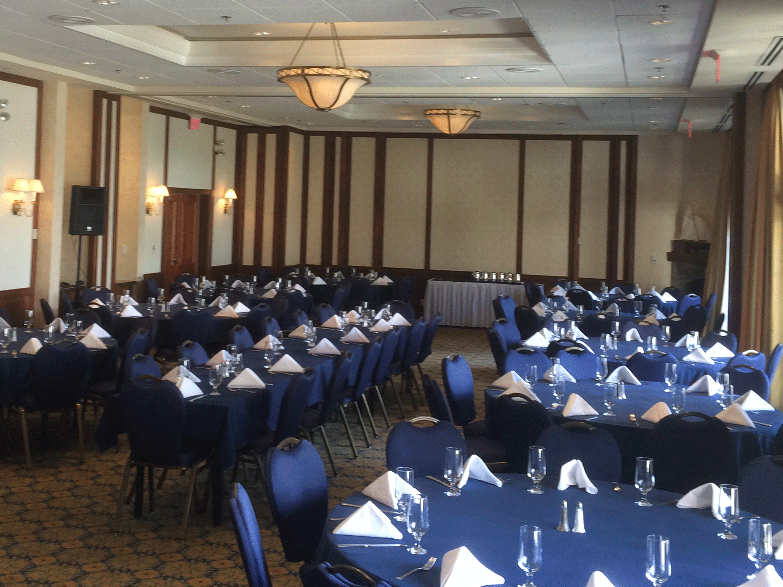 blue dinner tables