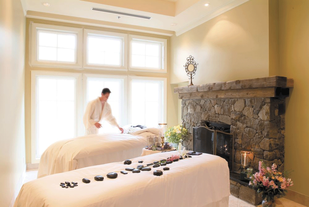 massage table with stones