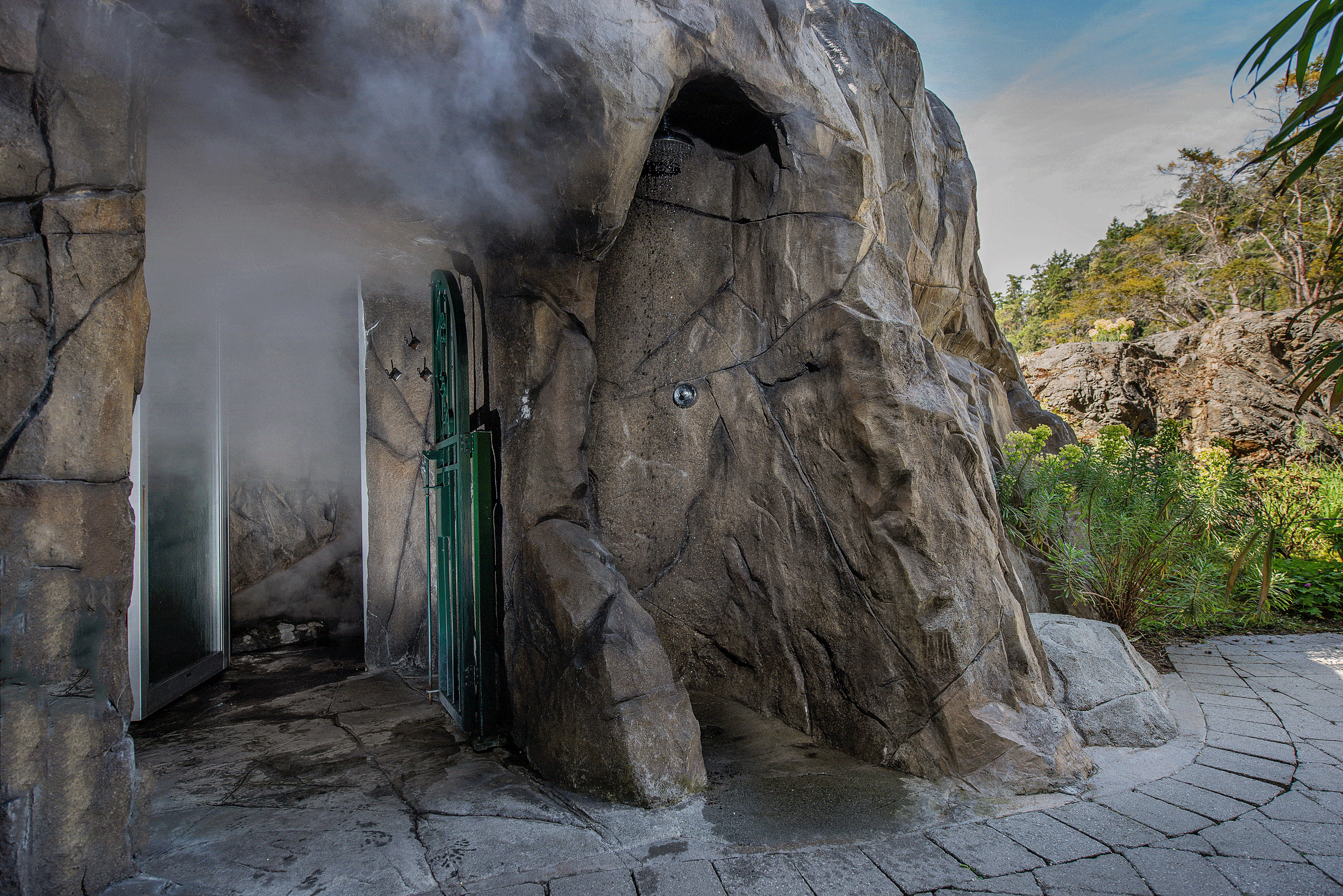 rocky mountain with door to spa
