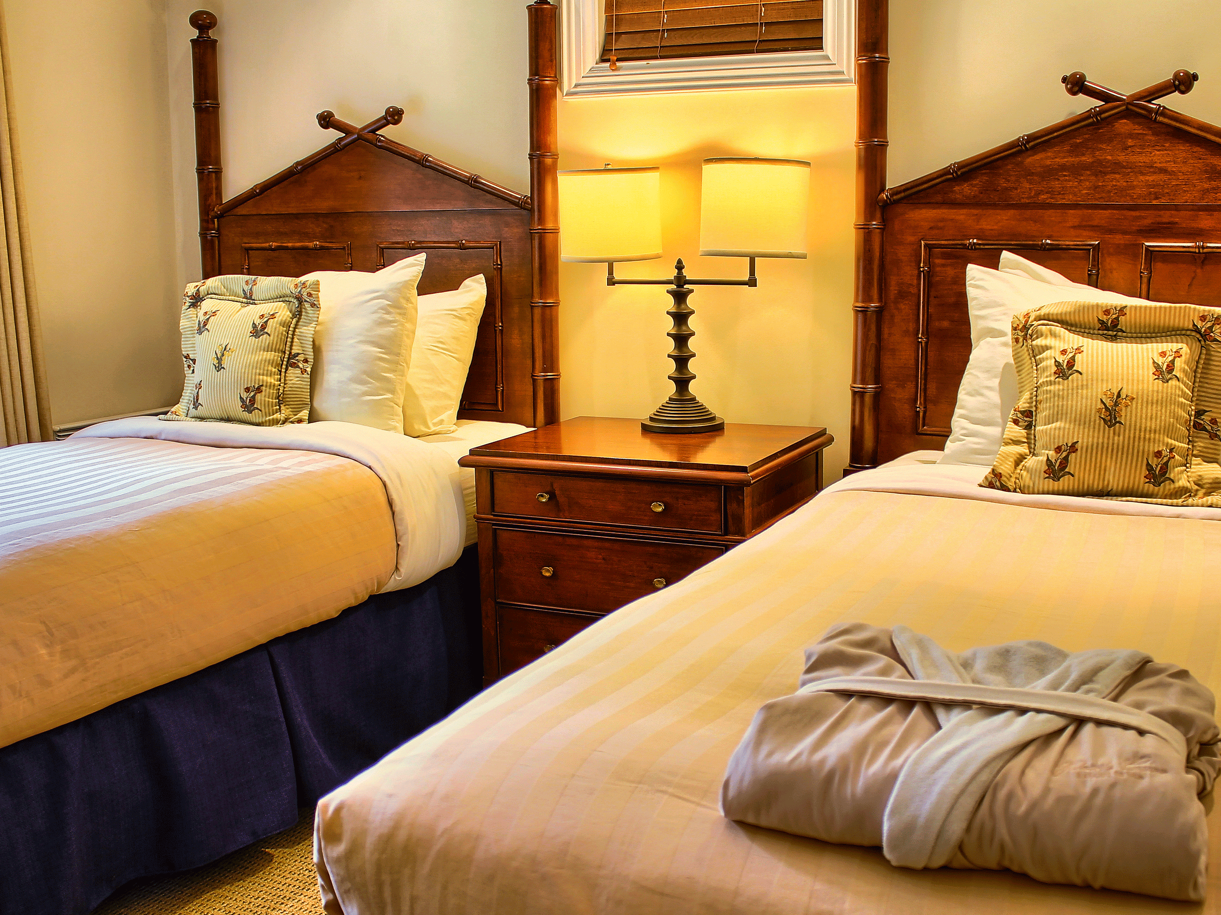 two beds in hotel room