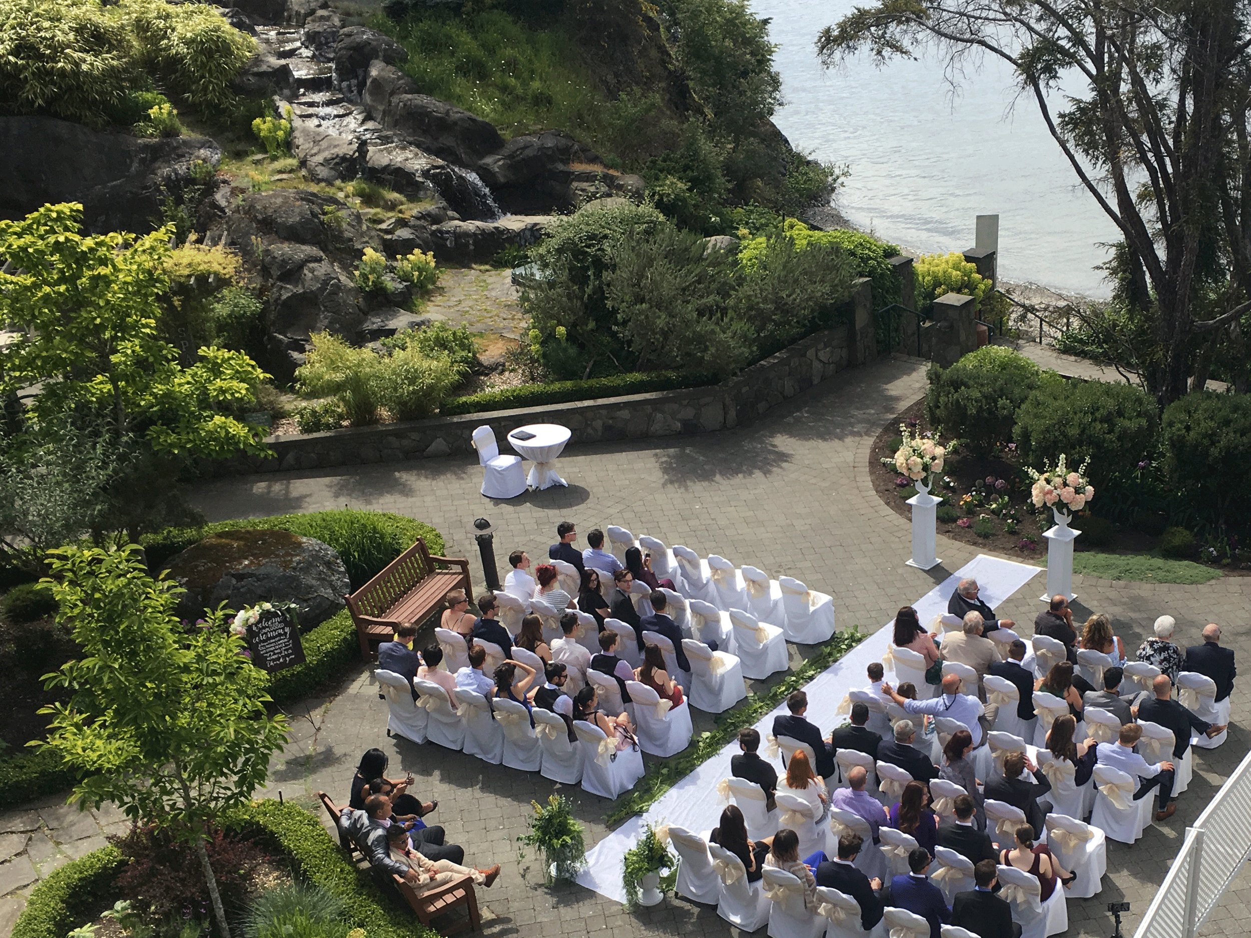 wedding reception overlooking water