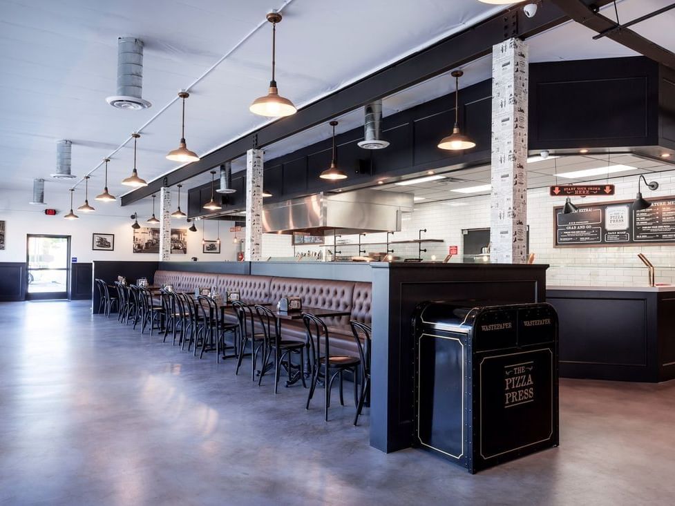 Interior of the Pizza Press Restaurant at Anaheim Hotel