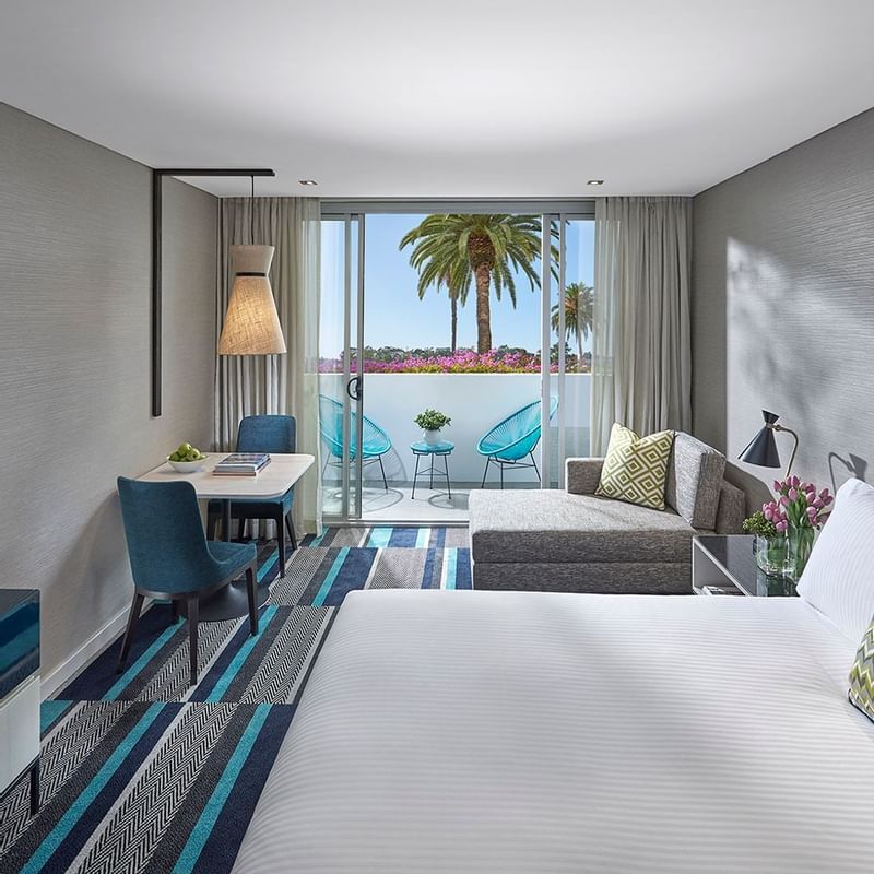 Bed & furniture in Superior King Balcony at Crown Hotel Perth