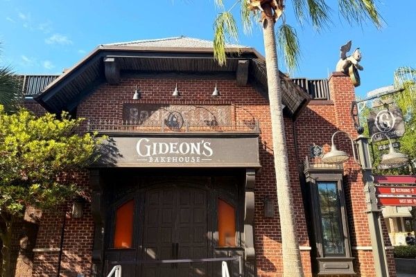 The exterior of Gideon's Bakehouse at Disney Springs, a popular place to find pumpkin treats in Orlando.