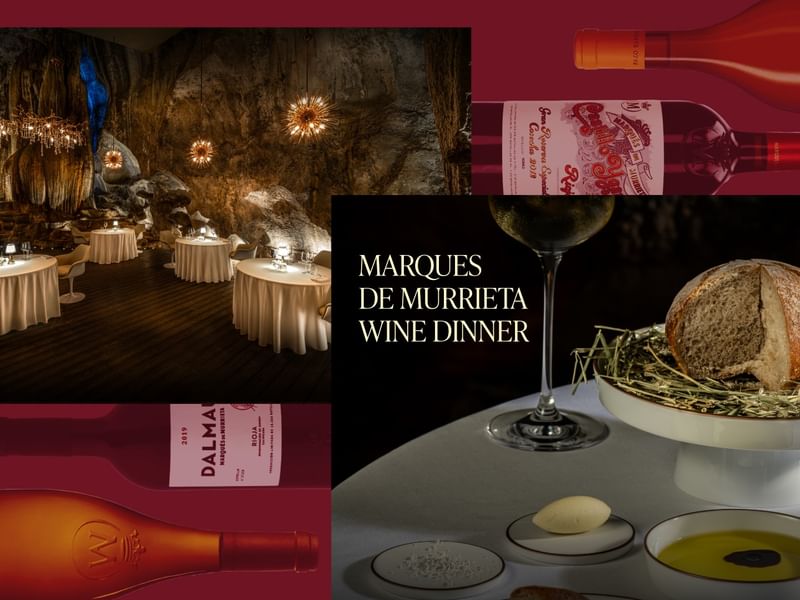 Marques de Murrieta wine dinner offer with images of wine bottles and elegant dining setup at Jeff's Cellar