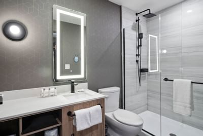 Interior of a bathroom at Sandman Signature Fort Worth Downtown