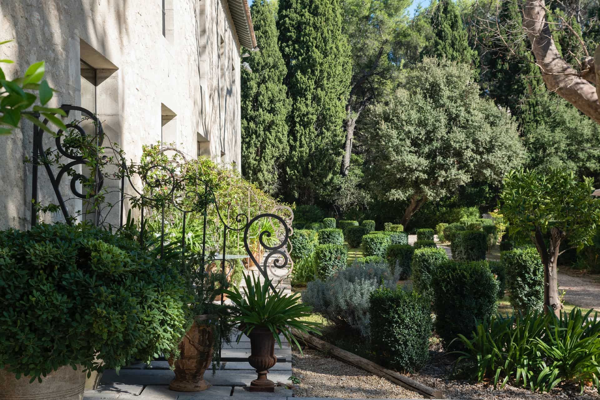 Plant pots by the garden gate at Domaine de Manville
