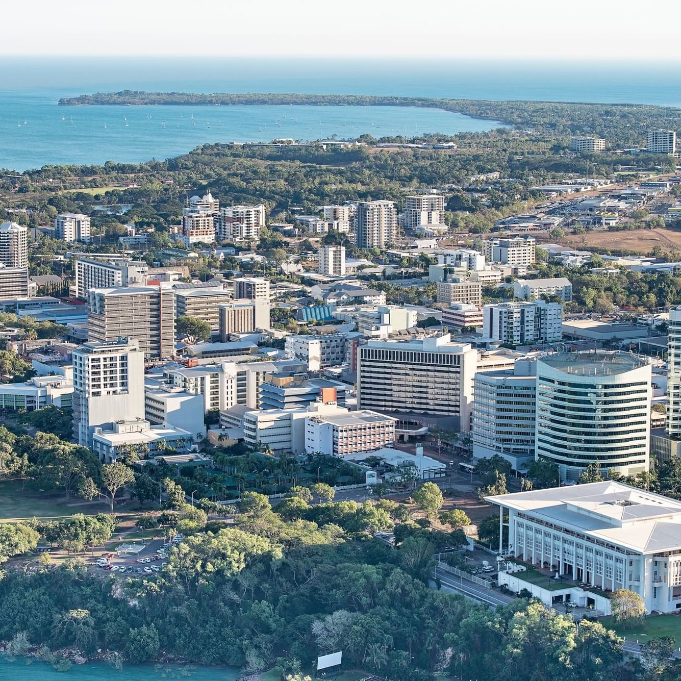 Aerial view of Darwin City and The Smith Hotel Darwin