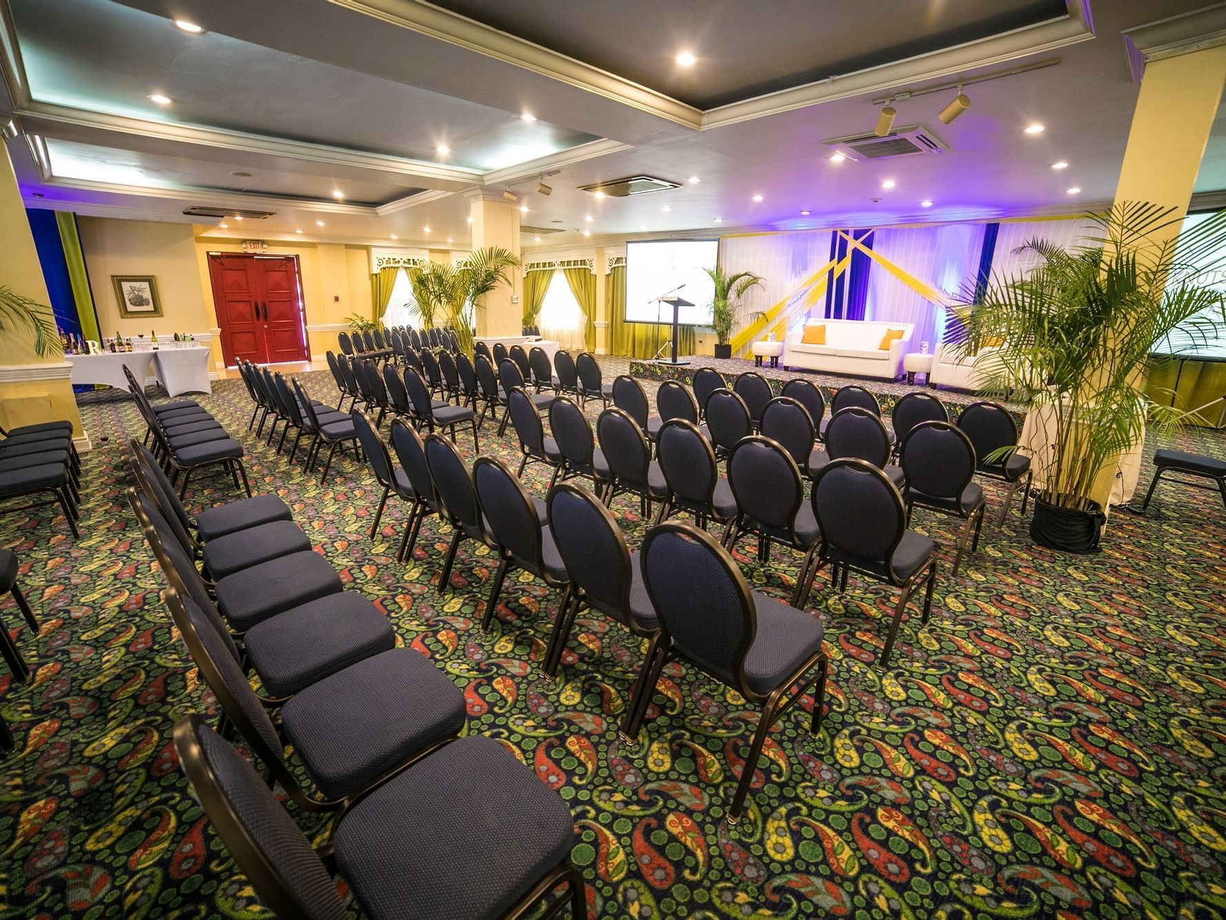 classroom setup with stage