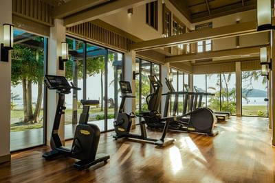 Fitness equipment in the Gym at Pelangi Beach Resort & Spa