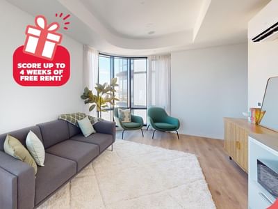 New student accommodation offer with living room at UniLodge Perth Central.