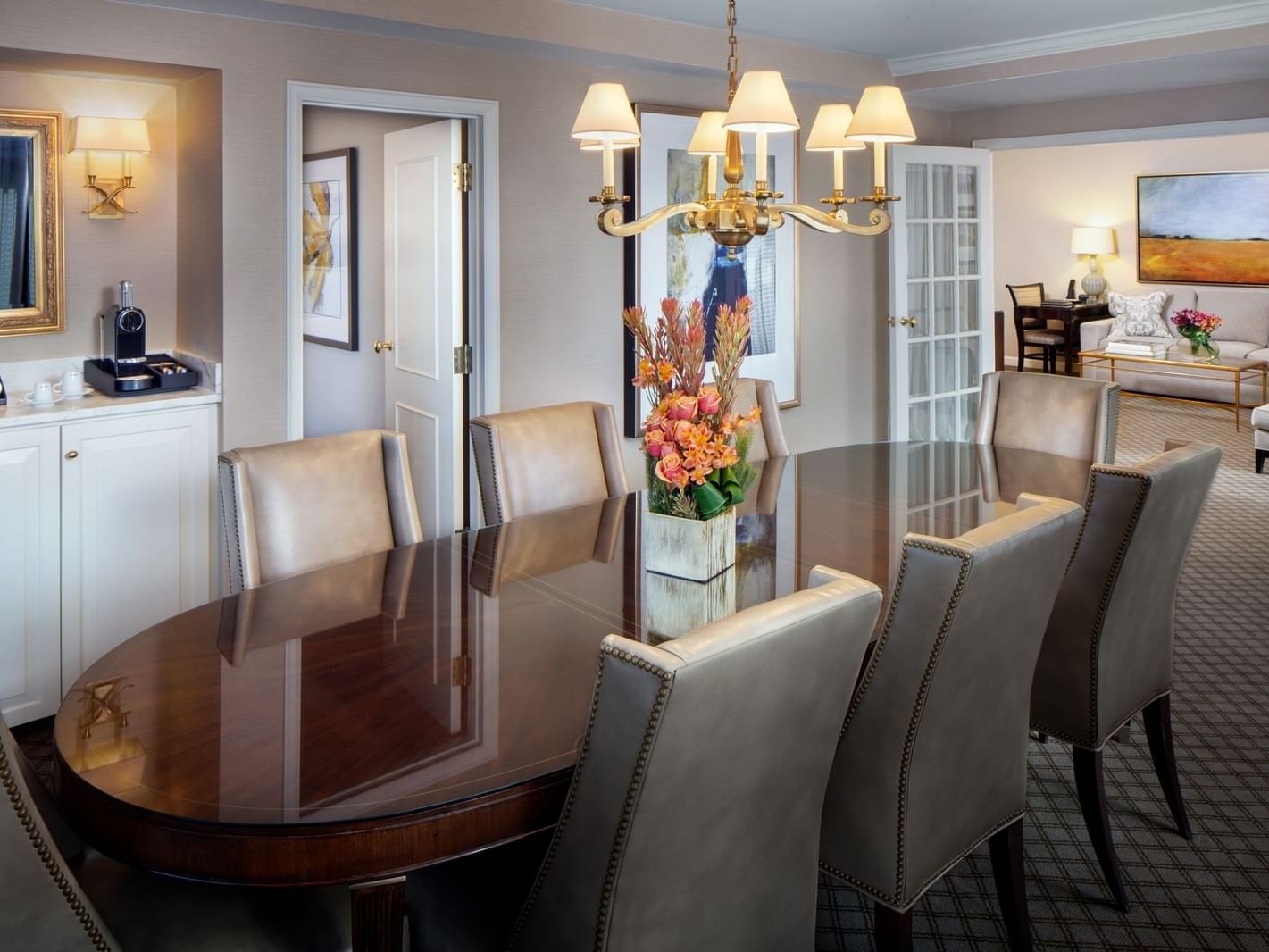 large dining table in hotel room