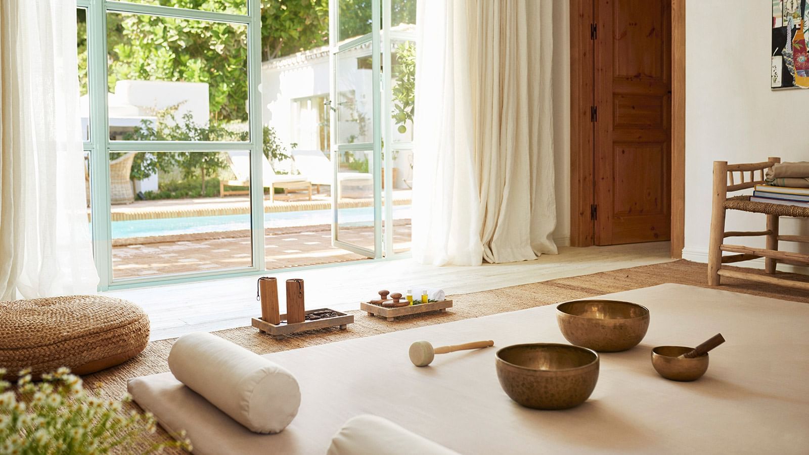 Spa amenities on a mat at the Spa in Marbella Club Hotel