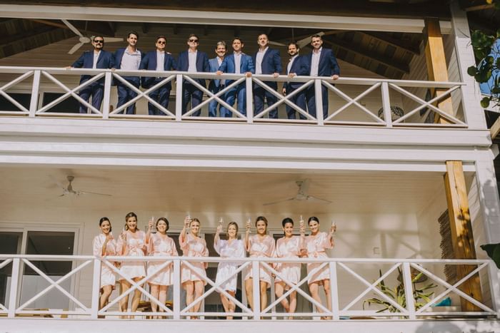 Bridesmaids & groomsmen, balcony at Ibagari Boutique Hotel