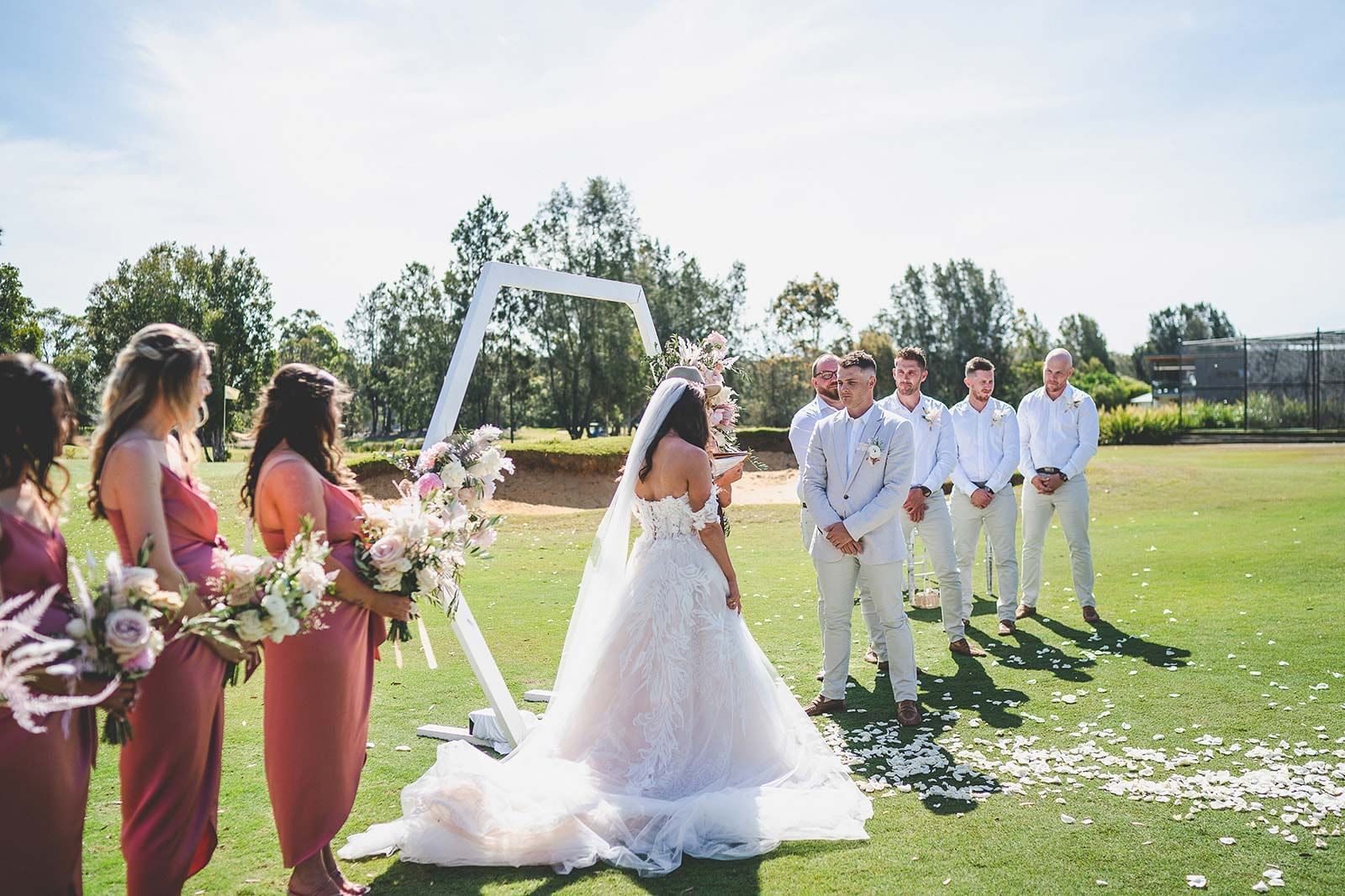 beautiful wedding ceremony on golf course