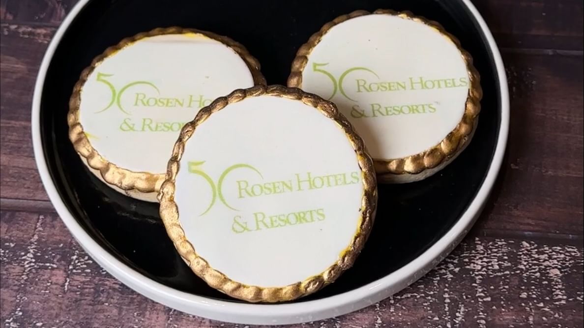 50th Anniversary Sugar Cookies that can be found at Rosen Inn International