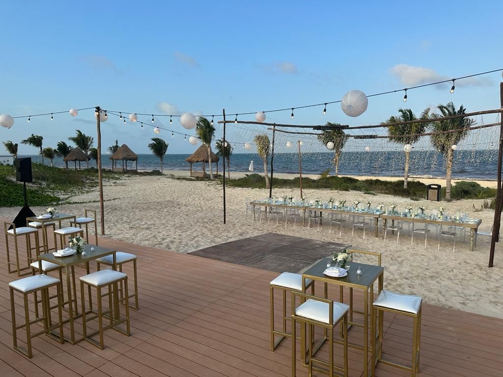 Outdoor wedding reception set-up in Tahani Deck at Haven Riviera Cancun