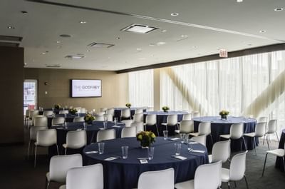 Table set-up in a meeting room at The Godfrey Chicago