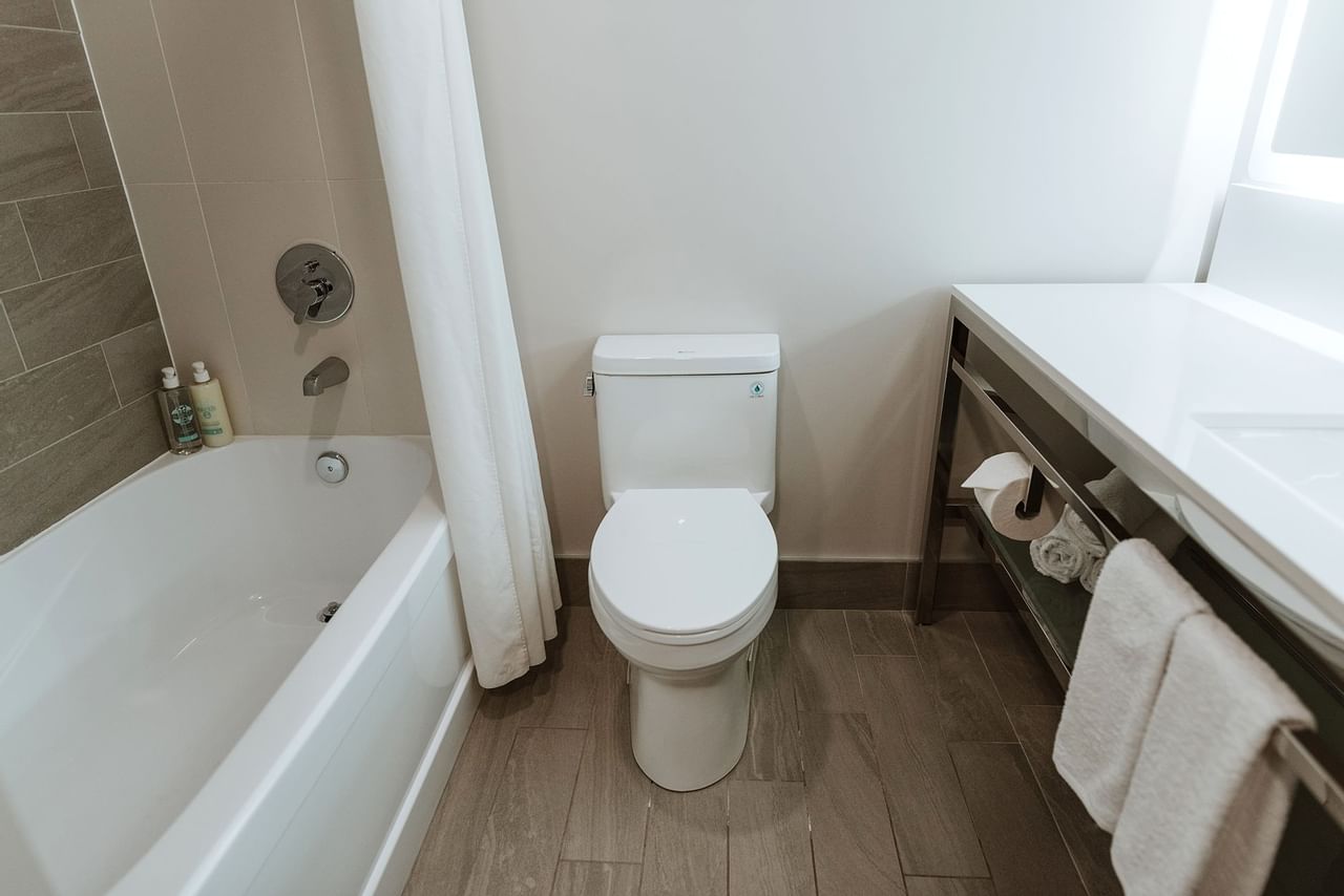 bathroom with bathtub toilet and vanity