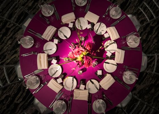 aerial shot of pink event table