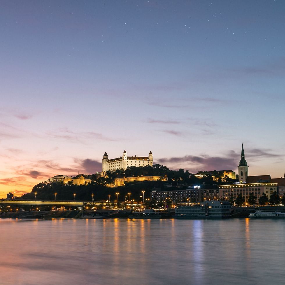 View of the Danube River near Falkensteiner Hotels at night