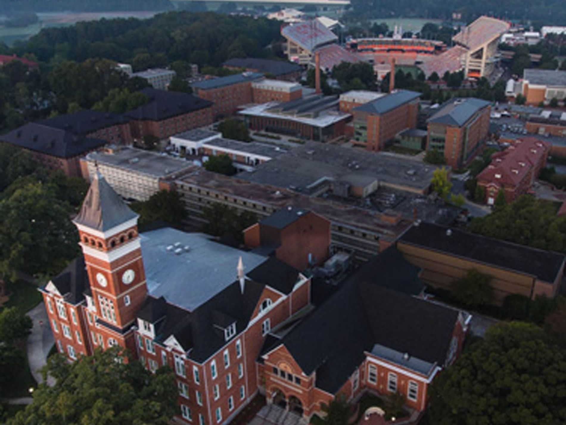 Aerial view of Clemson University near Hotel Hartness