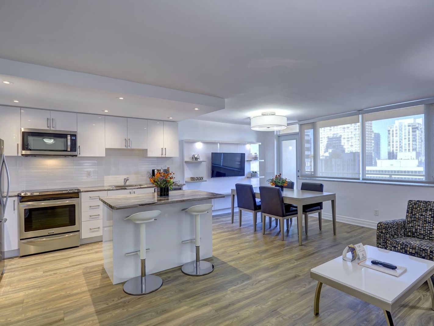 Living room & kitchen in Luxury Suite at Town Inn Suites