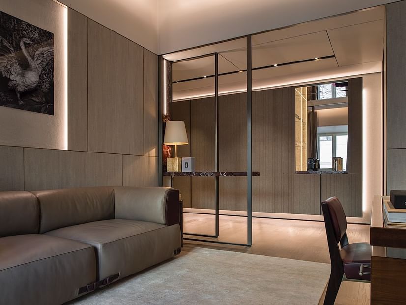 Living room furniture in Deluxe Suite 5 at Fendi Private Suites