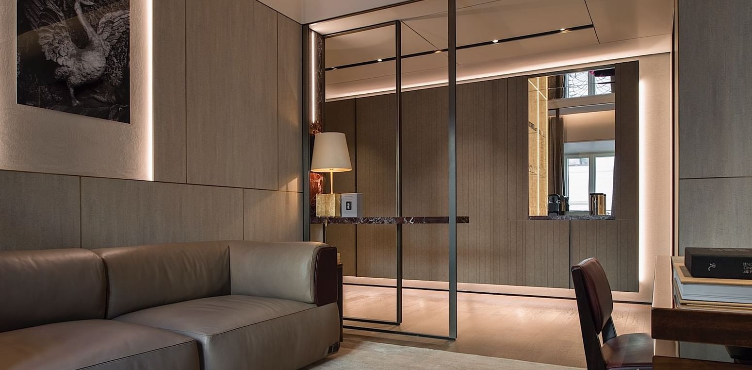 Living room furniture in Deluxe Suite 5 at Fendi Private Suites