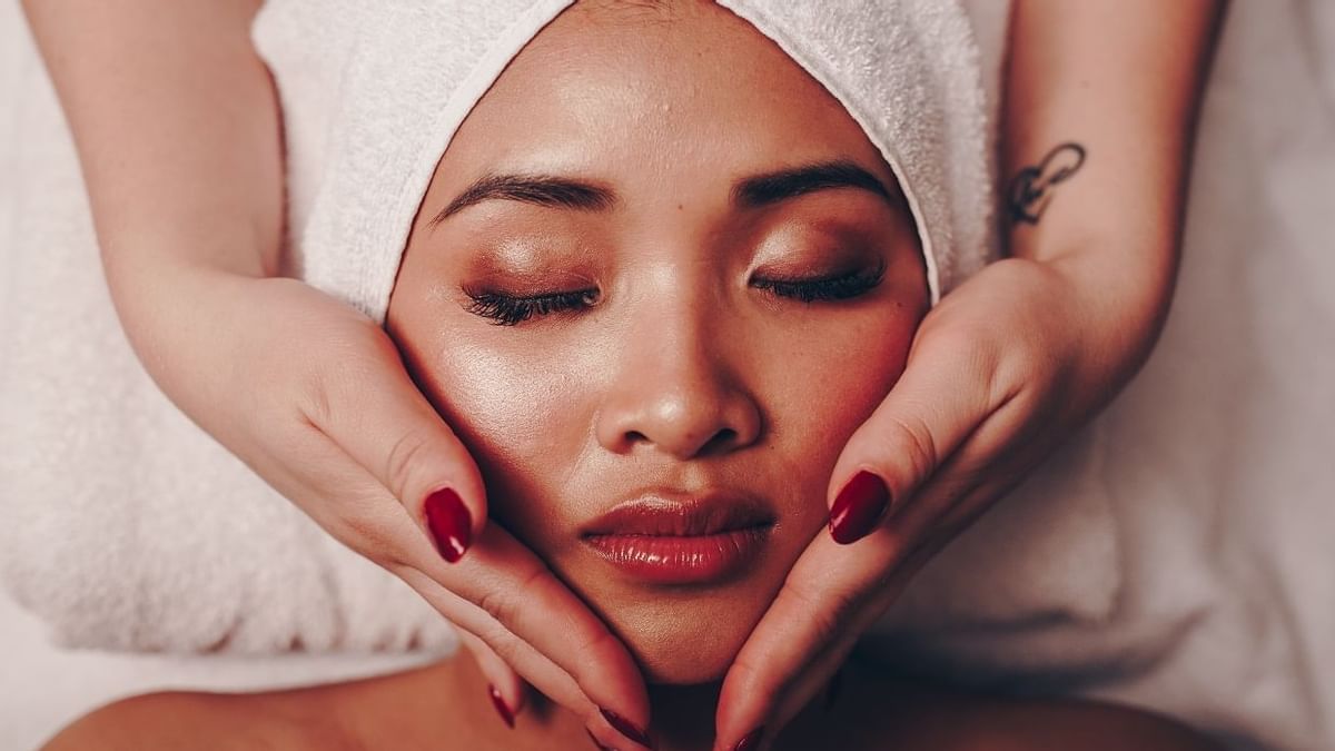 Closeup on a facial treatment at The May Fair Hotel spa