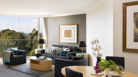 Living area of 2 bed Garden View Suite at Pullman Quay Grand