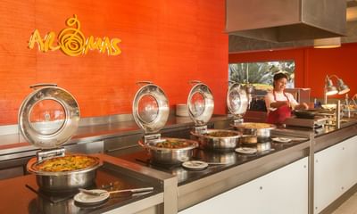 Lunch buffet with huge dishes at Pegasus Hotel Guyana