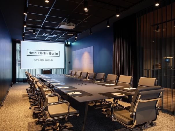 Closeup of stationery in Meeting Room B4 at Hotel Berlin. B