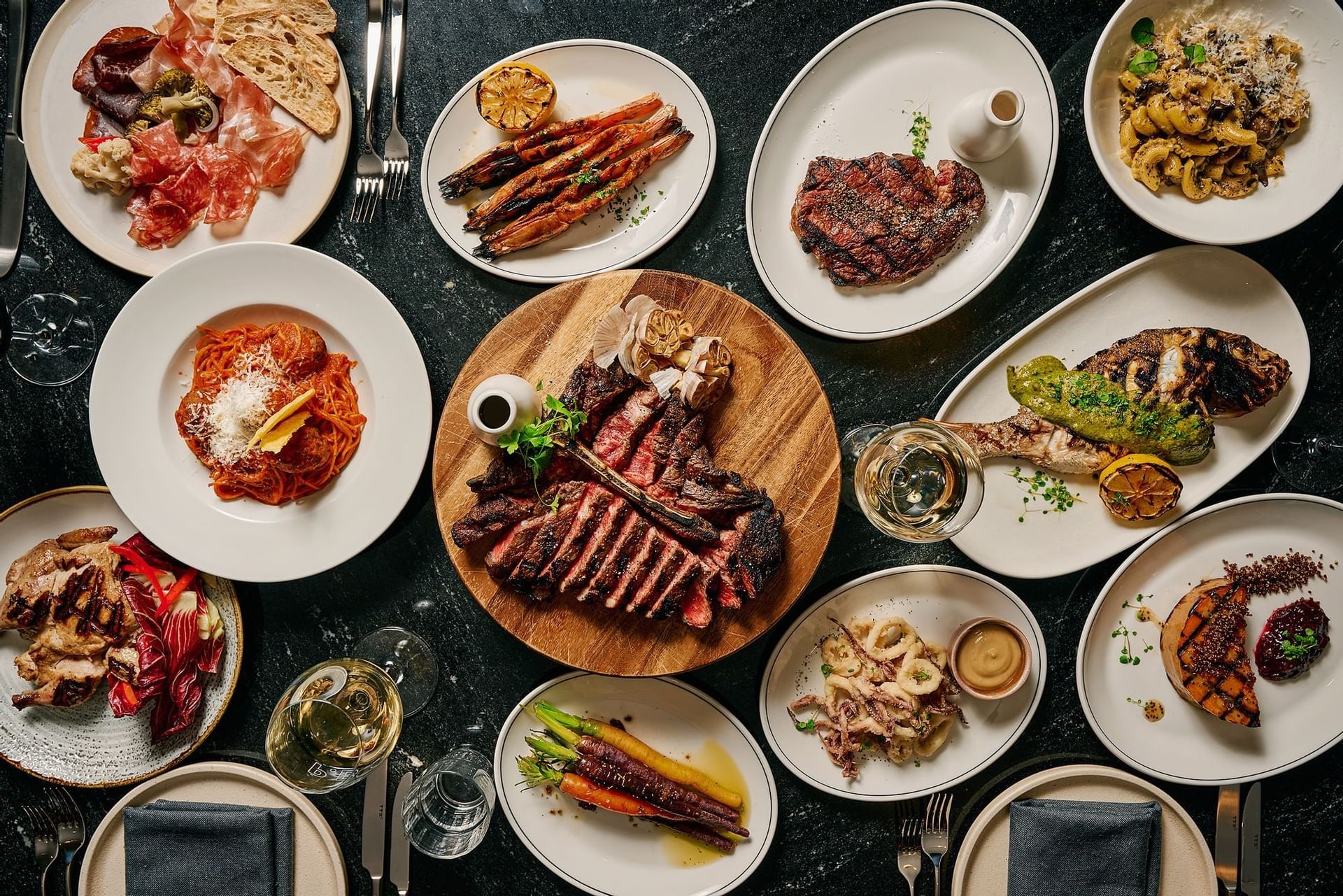 High angle view of meals served at Melbourne Central Hotels