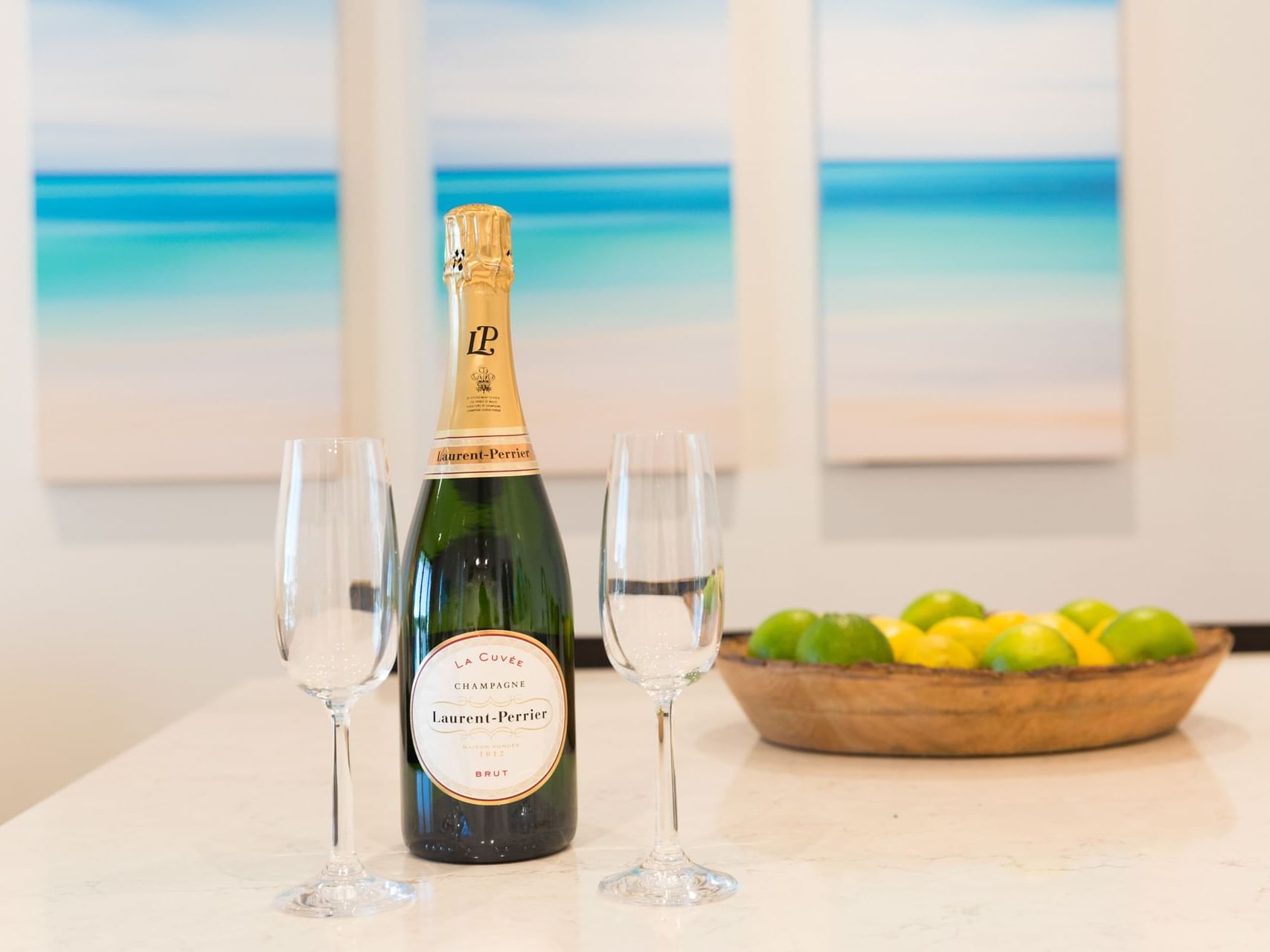 A champagne bottle & glasses on a table, H2O Life Style Resort