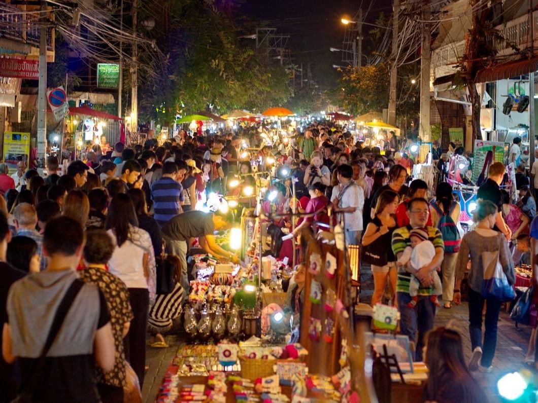 Night view of Sunday Walking Street near Eastin Tan Hotel Chiang Mai