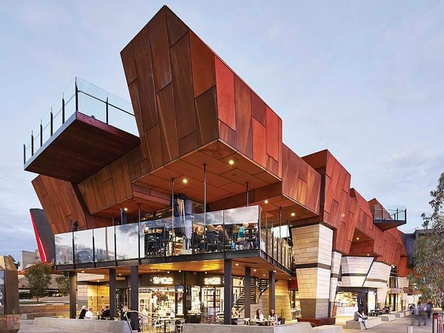 Exterior of Yagan Square with outdoor lounge area near Melbourne Hotel Perth