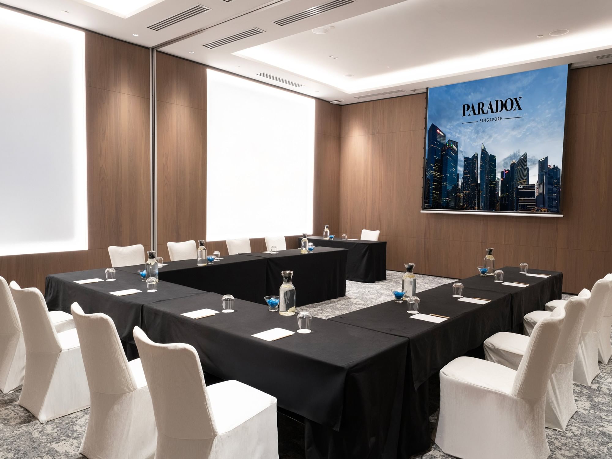 U-shape meeting setup in Elmwood room at Paradox Singapore.