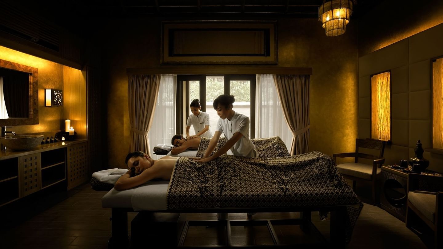 Couple receiving a massage in the Wellness spa at The Banjaran Hotsprings Retreat