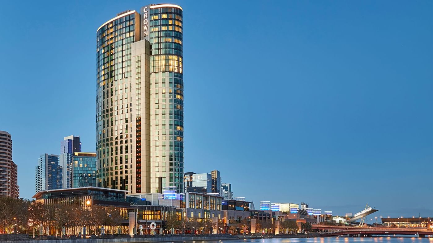 Exterior view of a Crown Melbourne Hotel façade
