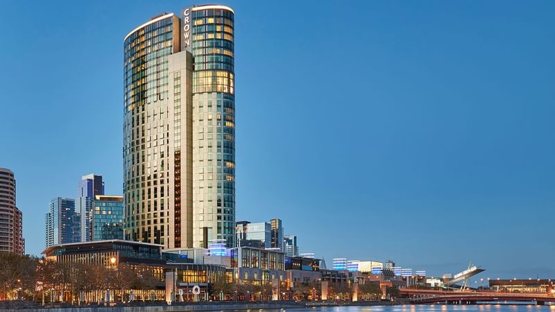 Exterior view of a Crown Melbourne Hotel façade