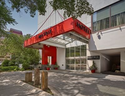 Front view of the matrix hotel with entrance