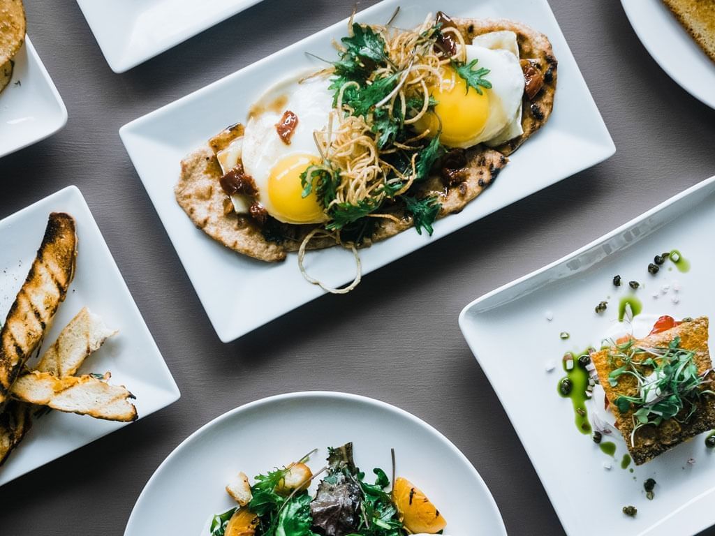 Close-up of various dishes served at Grand Chancellor Adelaide