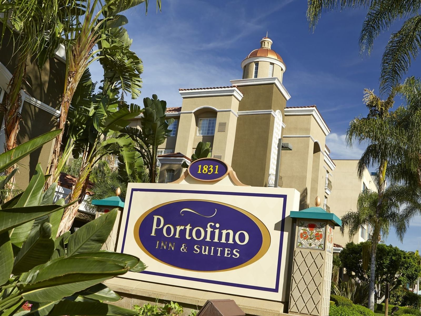 Exterior view of Anaheim Portofino Inn & Suites facade