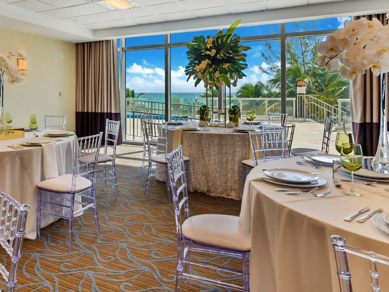 Banquet dining tables in Sunny Isles at Marenas Resort Miami