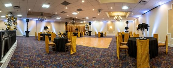 Banquet table setup for dining at MCM Elegante Beaumont