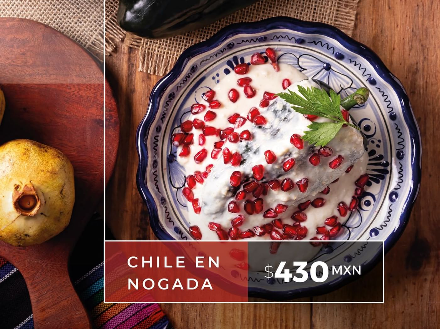 Poster with an authentic dish background at Fiesta Americana