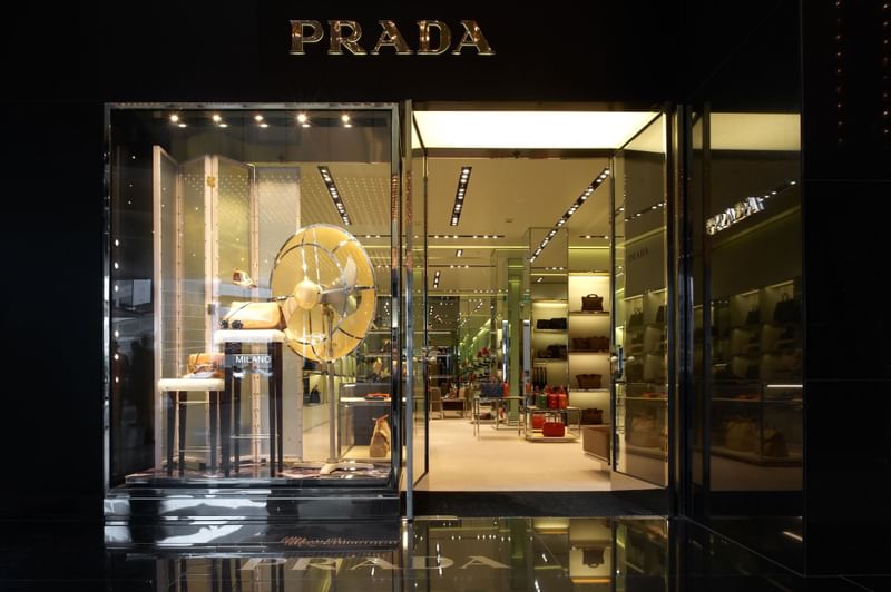Front view of Prada shopping outlet at Crown Towers Melbourne