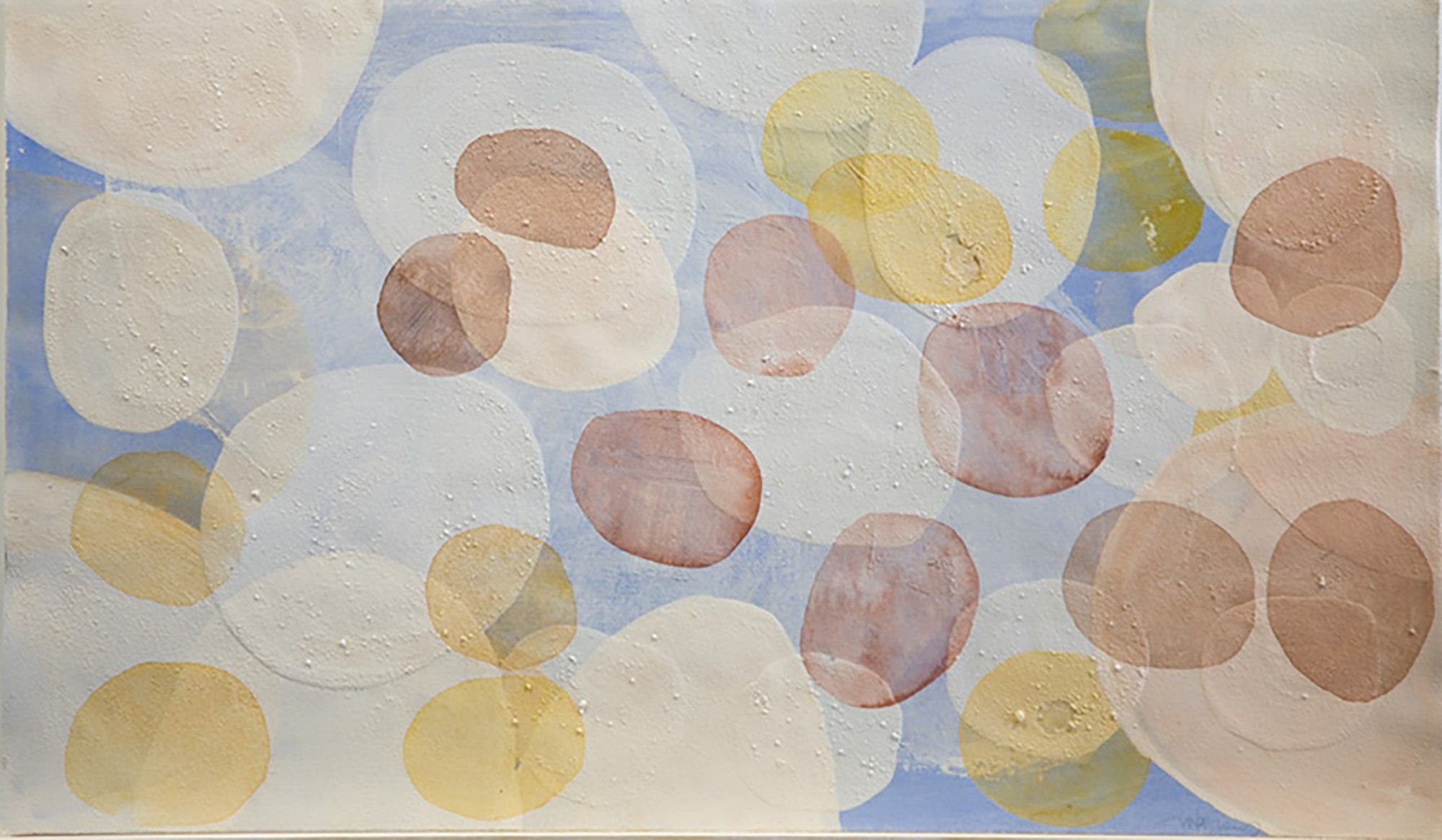 Peinture abstraite avec des cercles de différentes couleurs pastel sur fond bleu d'Ibiza Gran Hotel Custom